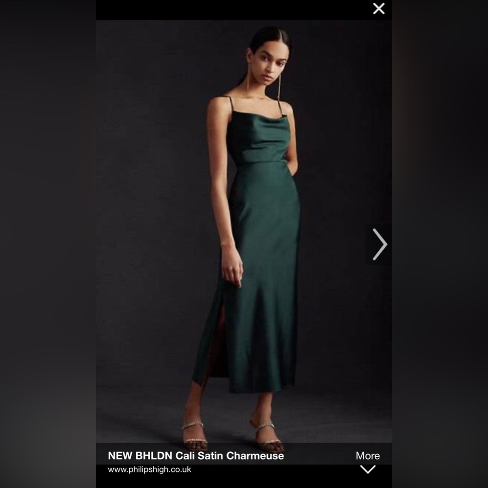 Dark Emerald BHLDN CALI SATIN CHARMEUSE MIDI DRESS